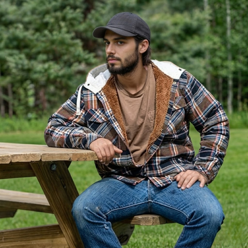 Insulated Plaid Hooded Flannel Jacket For Men