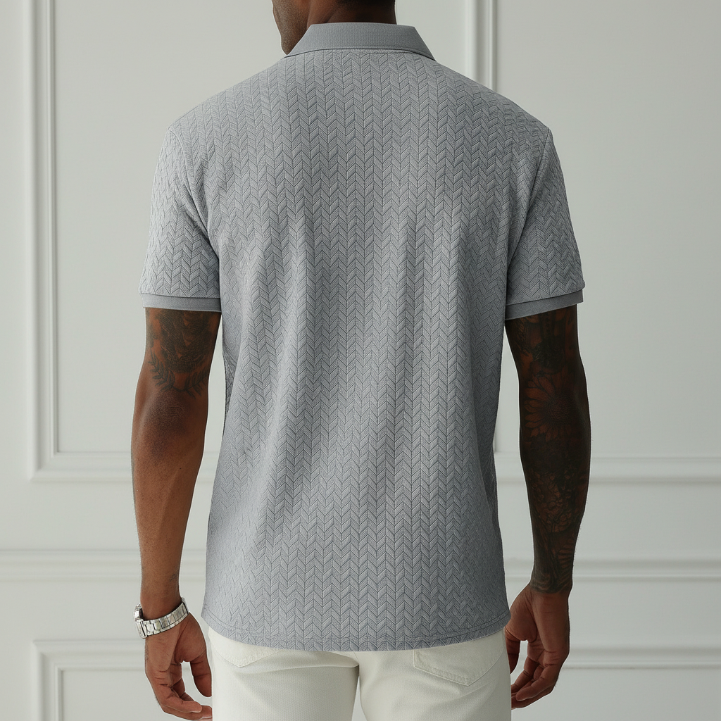 Apricot Textured Knit Short Sleeve Polo T Shirt For Men