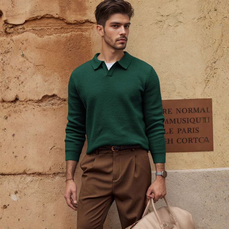 Textured V Style Long Sleeve Pullover