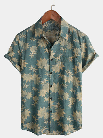 Men Floral Vintage Cotton Shirt-Vacay Outfit
