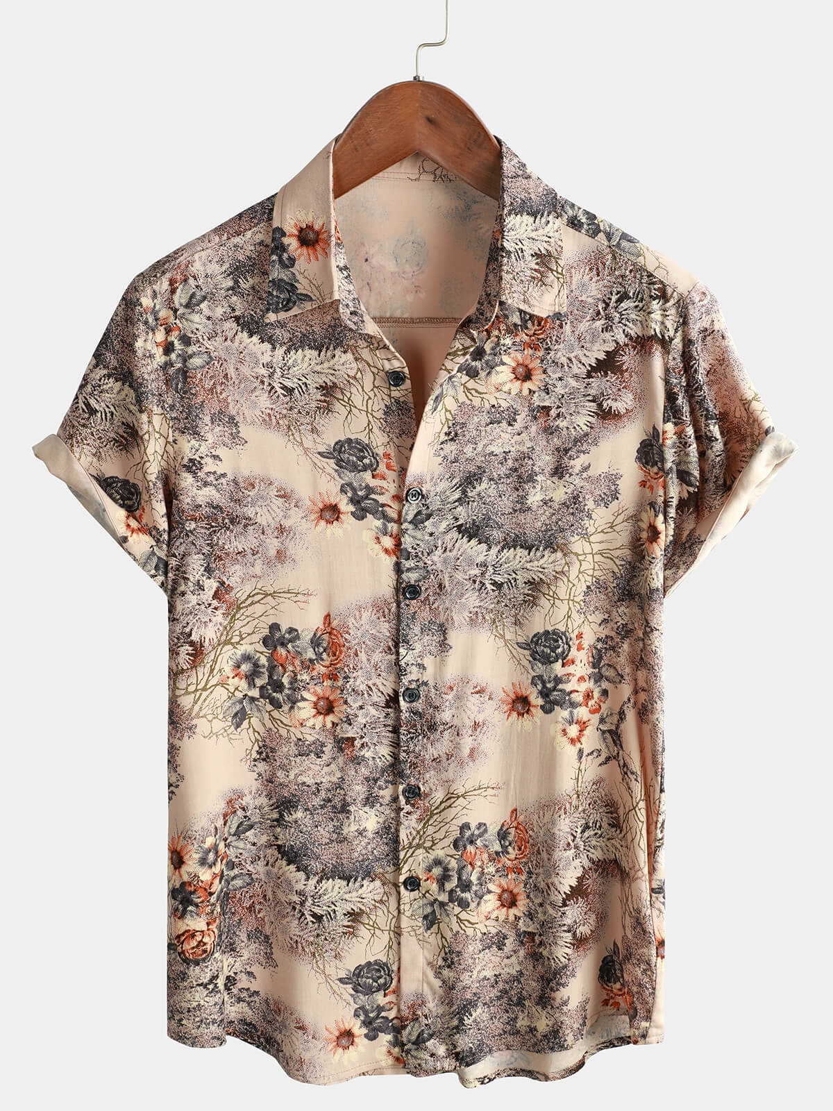 Men Floral Print Retro Casual Button Up Shirt-Vacay Outfit