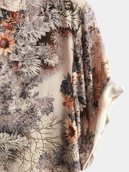 Men Floral Print Retro Casual Button Up Shirt-Vacay Outfit