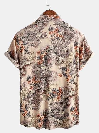 Men Floral Print Retro Casual Button Up Shirt-Vacay Outfit