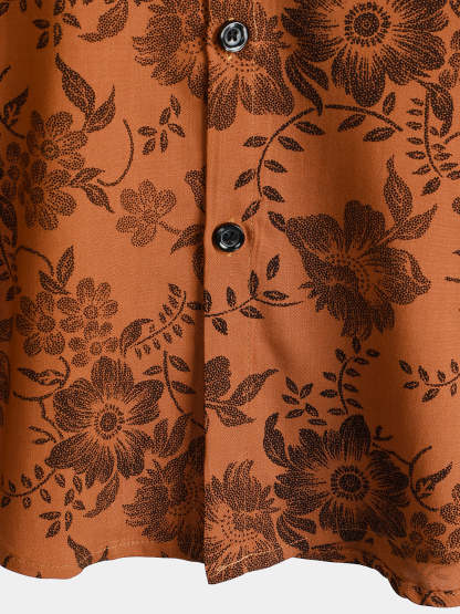 Men Floral Vintage Cotton Shirt-Vacay Outfit