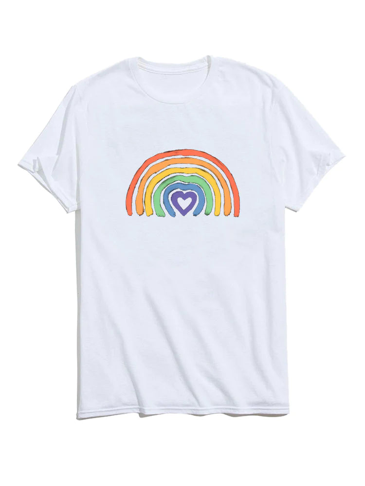 Rainbow Graphic Crew Neck T-Shirt-Vacay Outfit