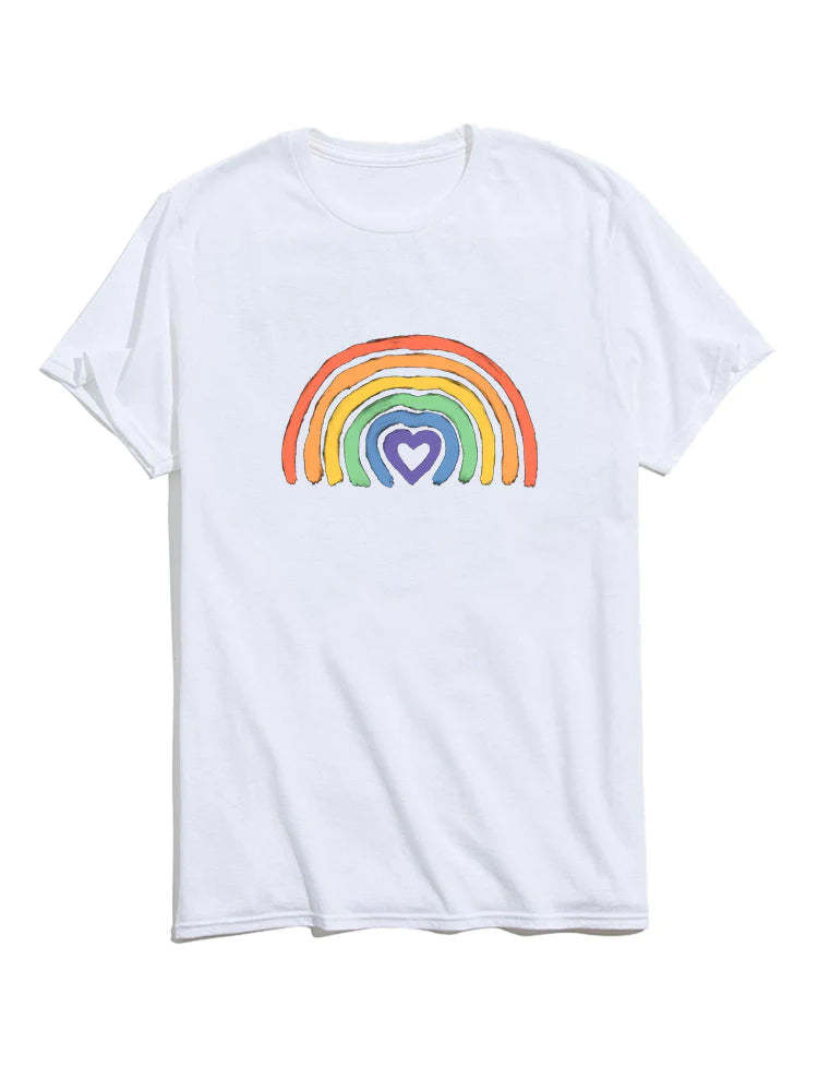 Rainbow Graphic Crew Neck T-Shirt-Vacay Outfit