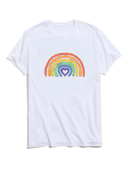 Rainbow Graphic Crew Neck T-Shirt-Vacay Outfit
