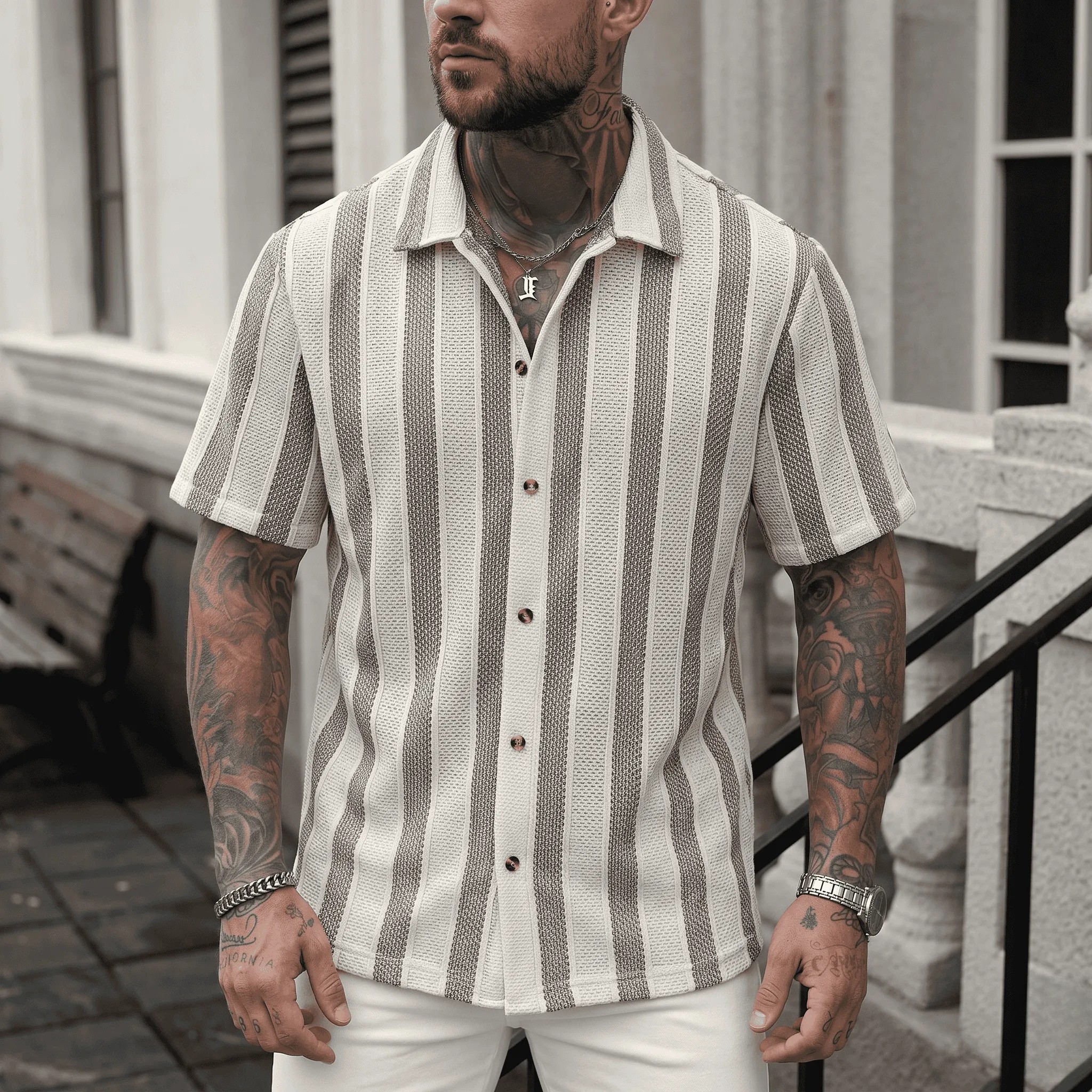 Plus Size Textured Jacquard Shirt For Men