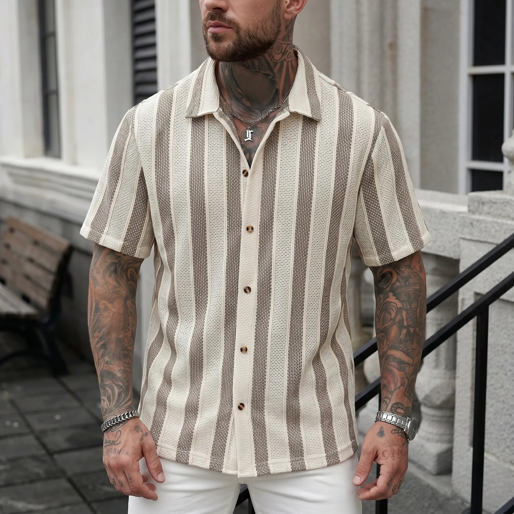 Plus Size Textured Jacquard Shirt For Men