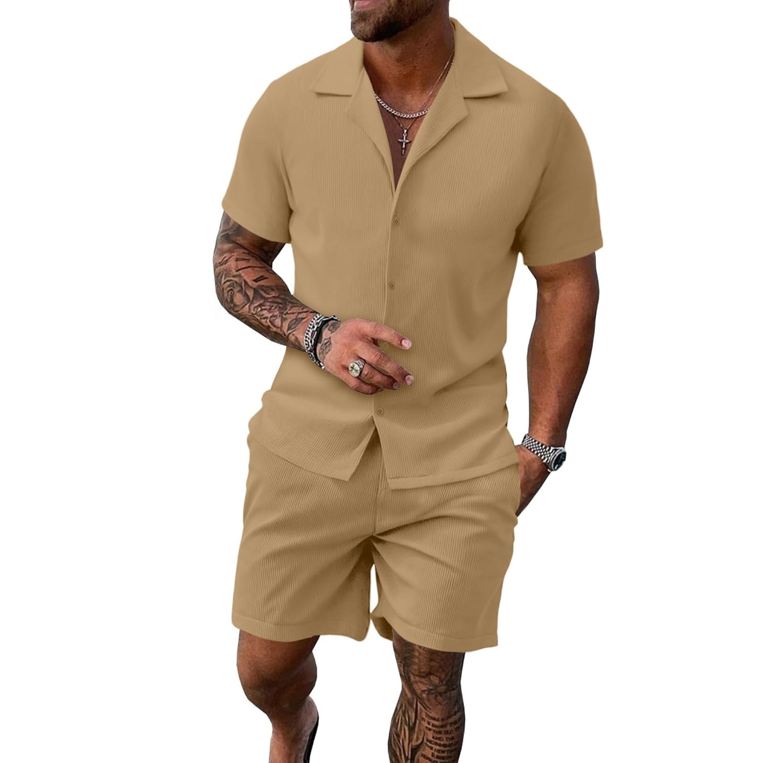 Casual Summer Beach Shorts and Shirt Set Men