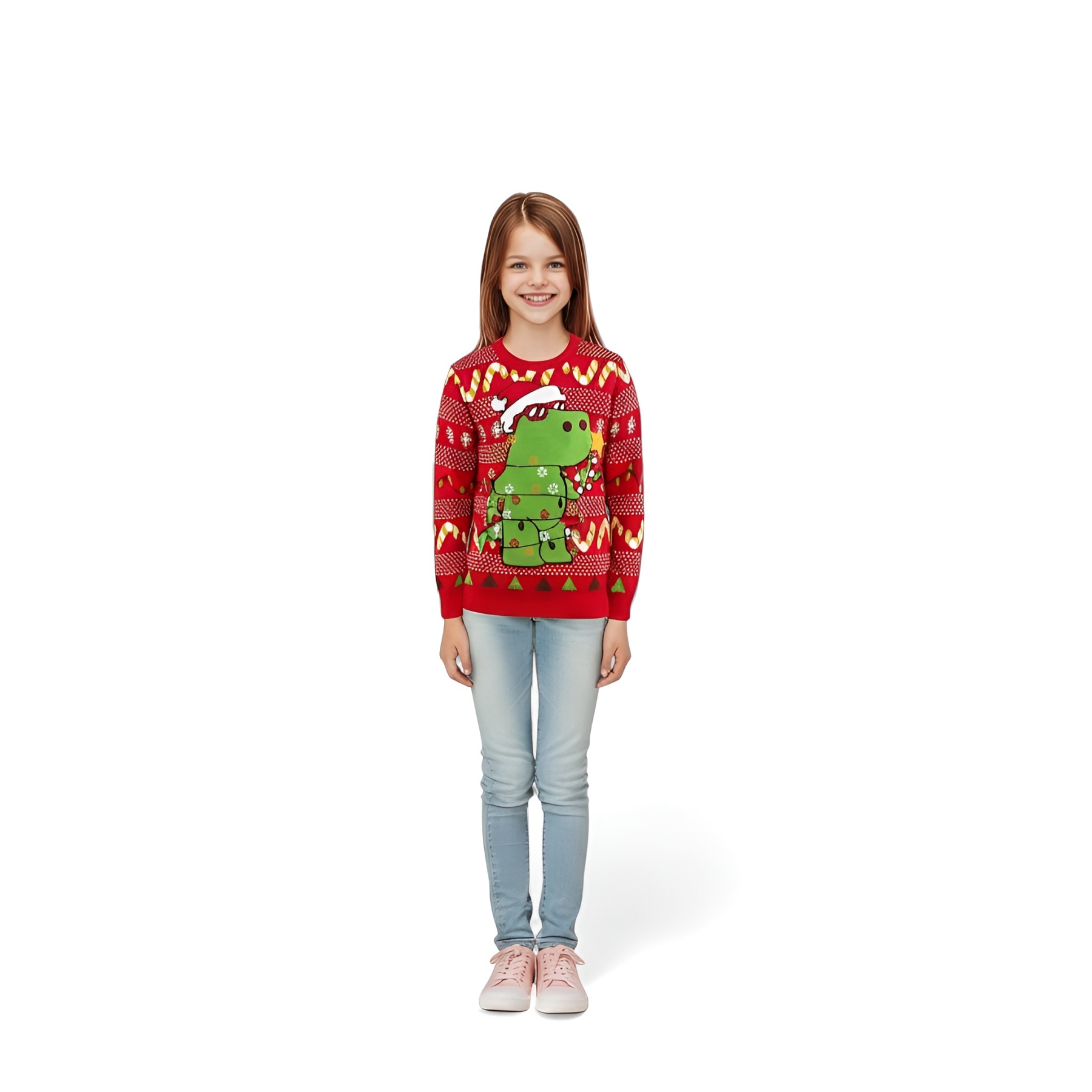 Festive Dinosaur Holiday Knit Design Ugly Sweater