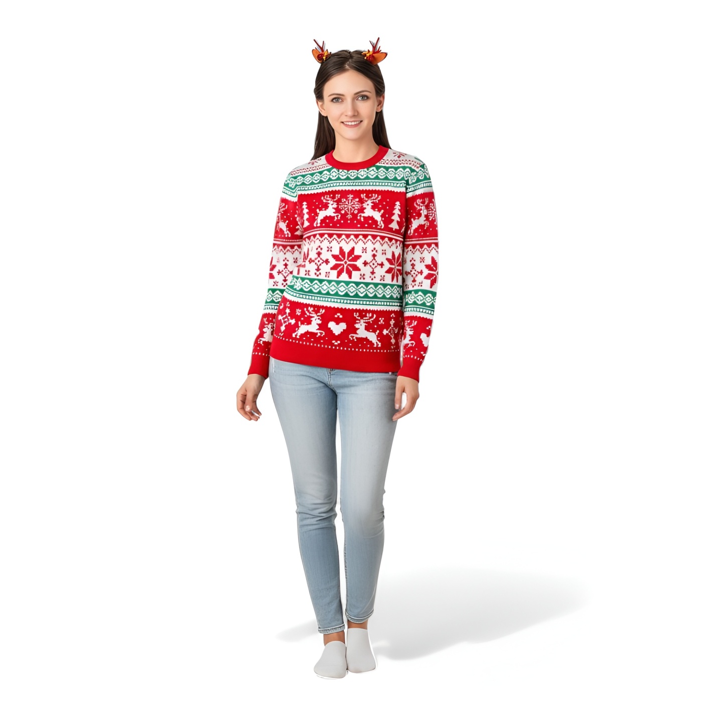 Classic Reindeer Pattern Knit Holiday Matching Sweater