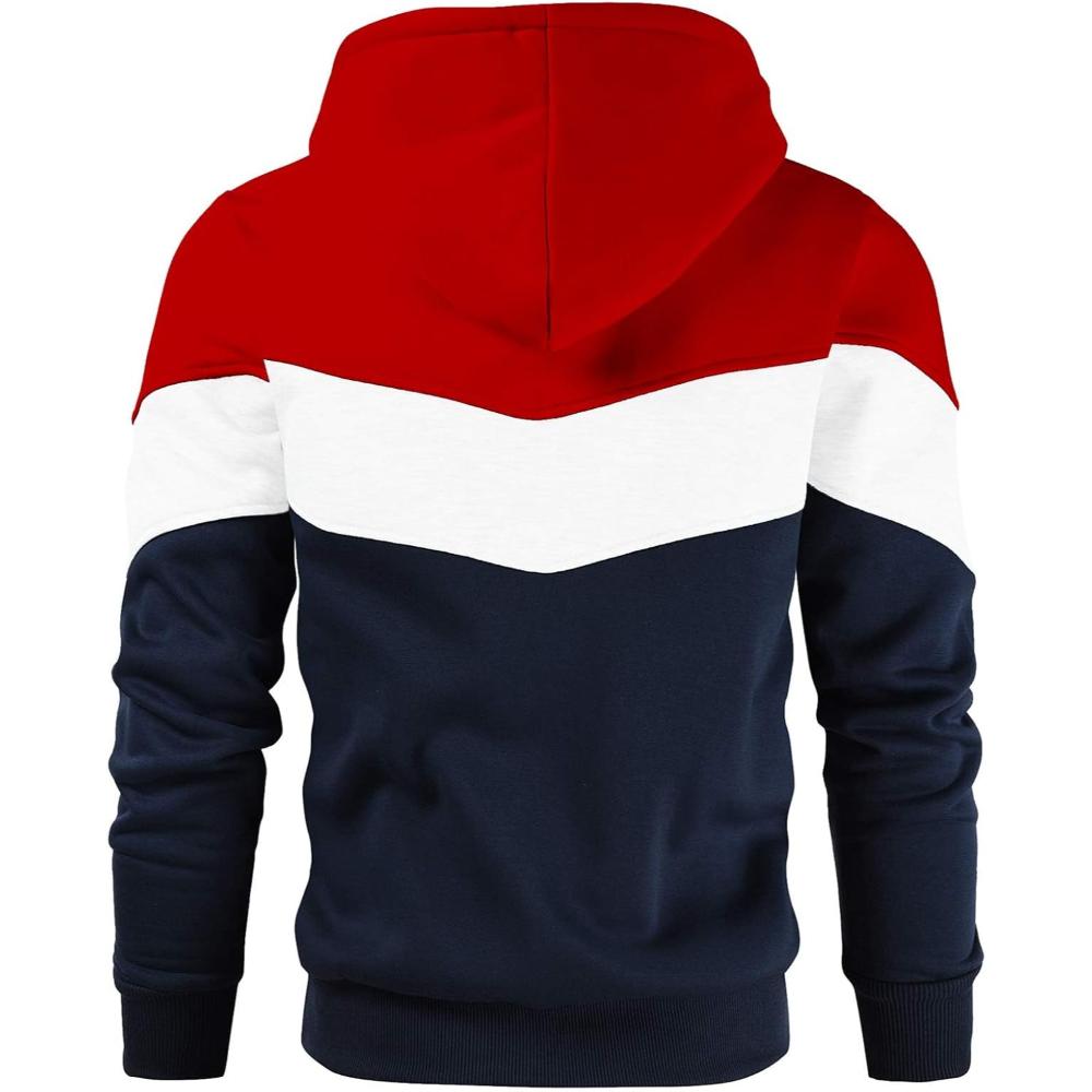 Men Color Block Pullover Fleece Hoodie with Pocket