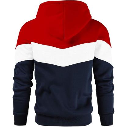 Men Color Block Pullover Fleece Hoodie with Pocket