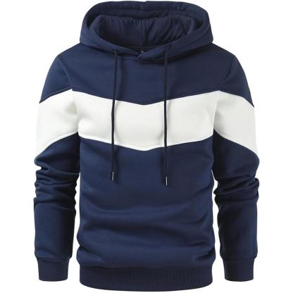 Men Color Block Pullover Fleece Hoodie with Pocket