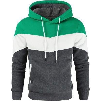 Men Color Block Pullover Fleece Hoodie with Pocket