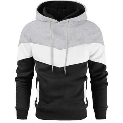 Men Color Block Pullover Fleece Hoodie with Pocket