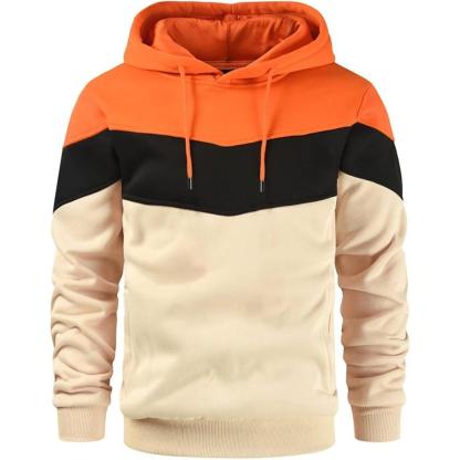 Men Color Block Pullover Fleece Hoodie with Pocket