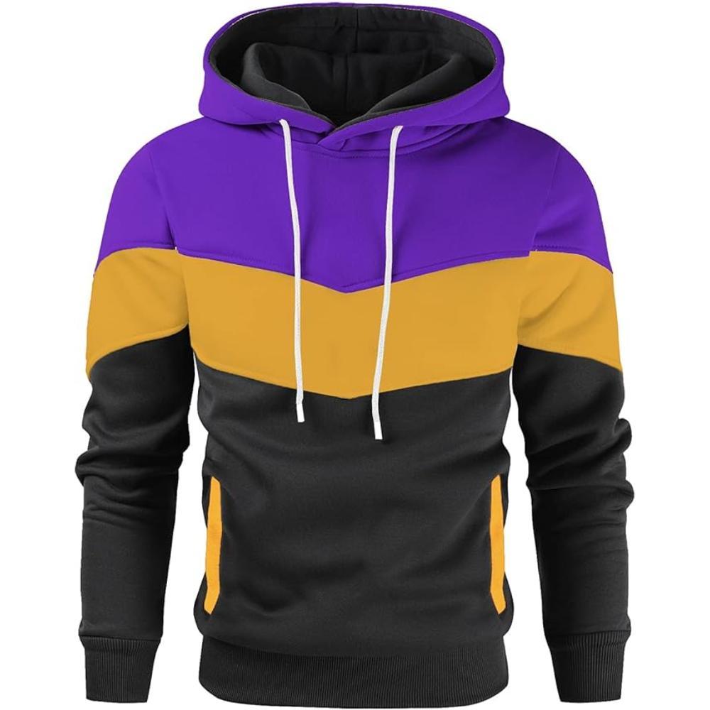 Men Color Block Pullover Fleece Hoodie with Pocket