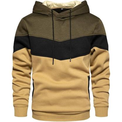 Men Color Block Pullover Fleece Hoodie with Pocket