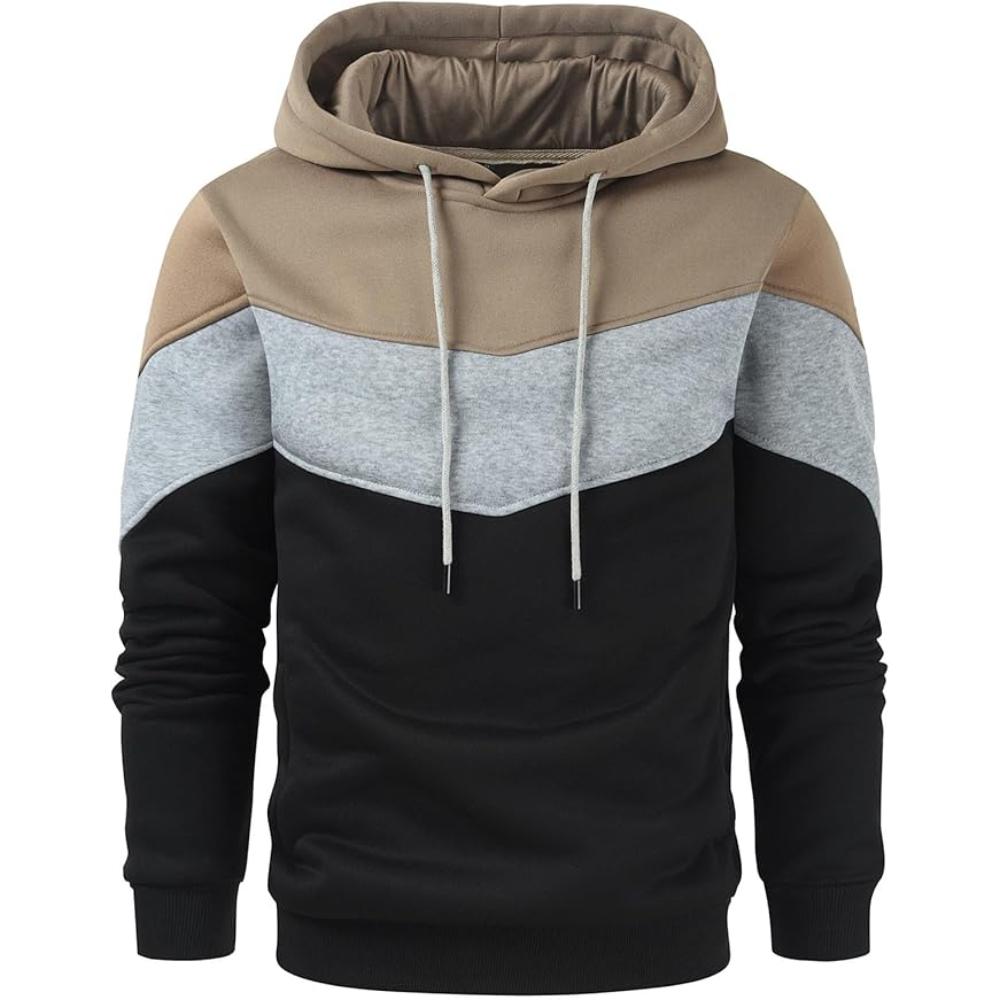 Men Color Block Pullover Fleece Hoodie with Pocket