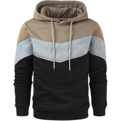 Men Color Block Pullover Fleece Hoodie with Pocket