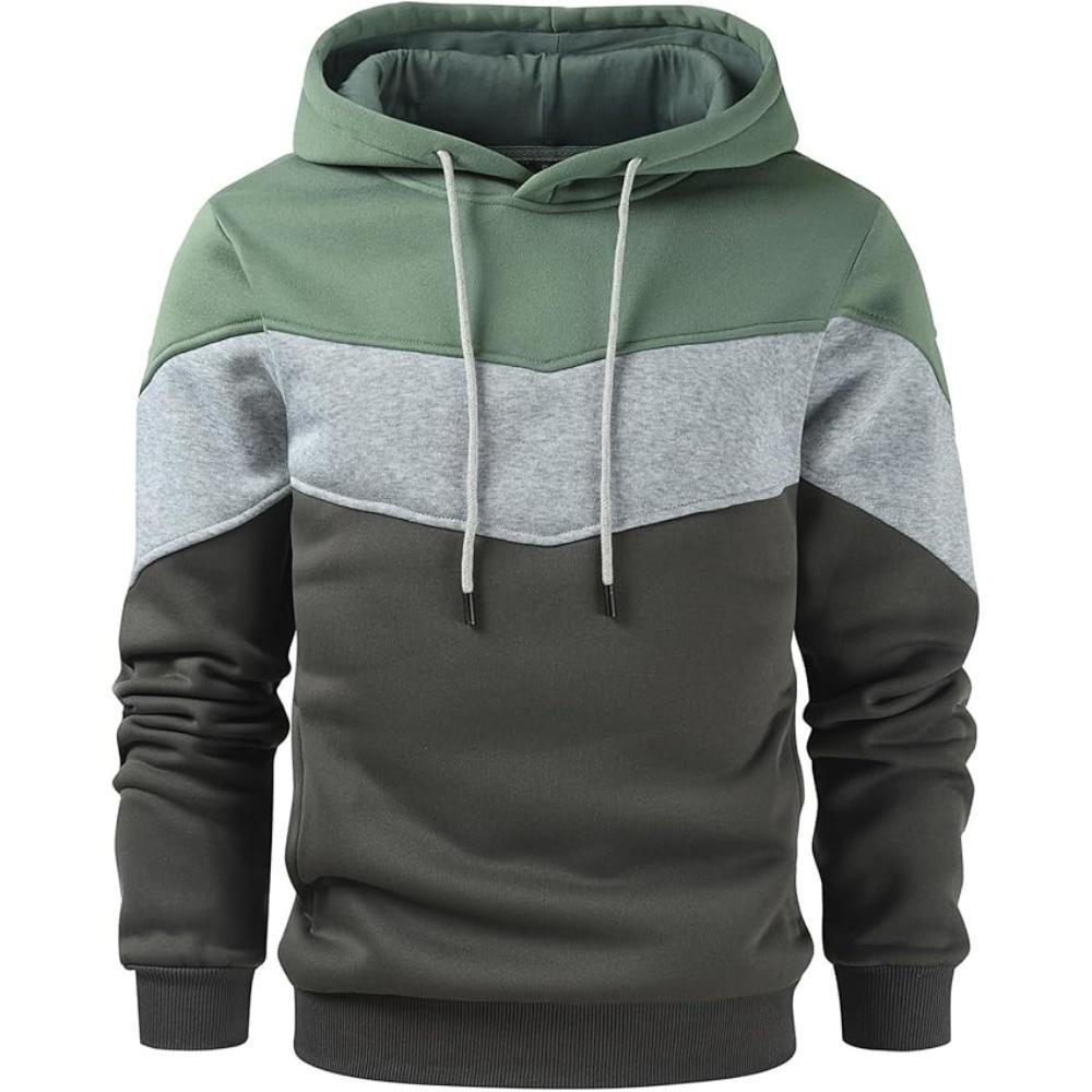 Men Color Block Pullover Fleece Hoodie with Pocket