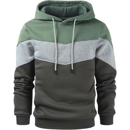 Men Color Block Pullover Fleece Hoodie with Pocket