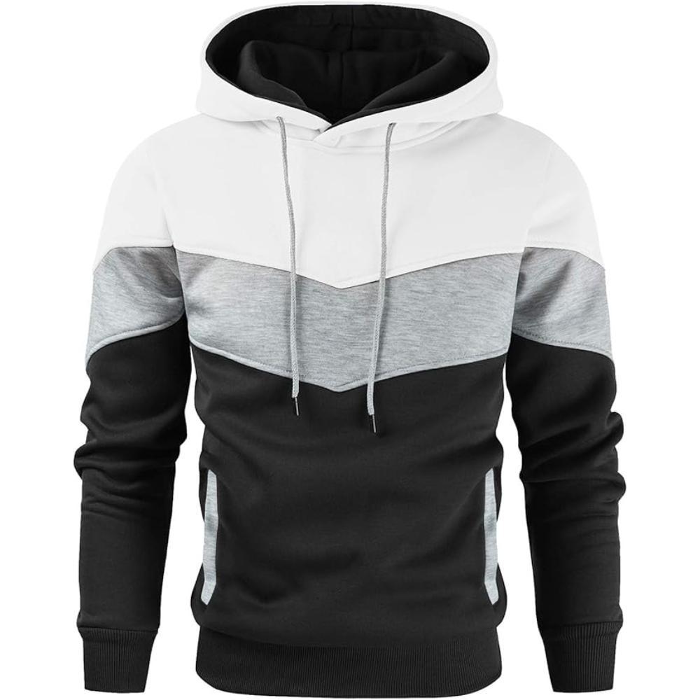 Men Color Block Pullover Fleece Hoodie With Pocket