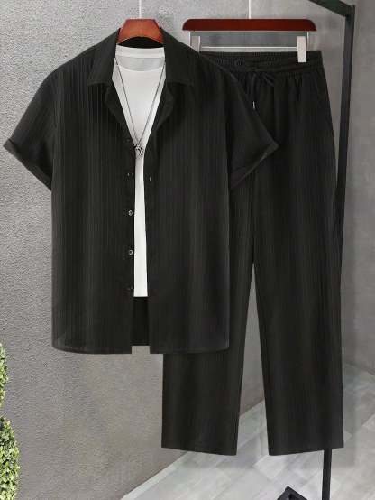Solid Colored Button Up Shirt And Pants Without Tee-Vacay Outfit
