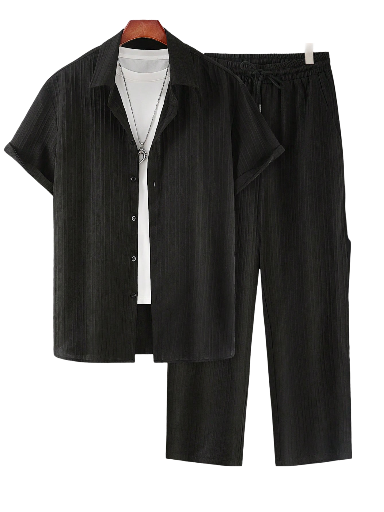 Solid Colored Button Up Shirt And Pants Without Tee-Vacay Outfit