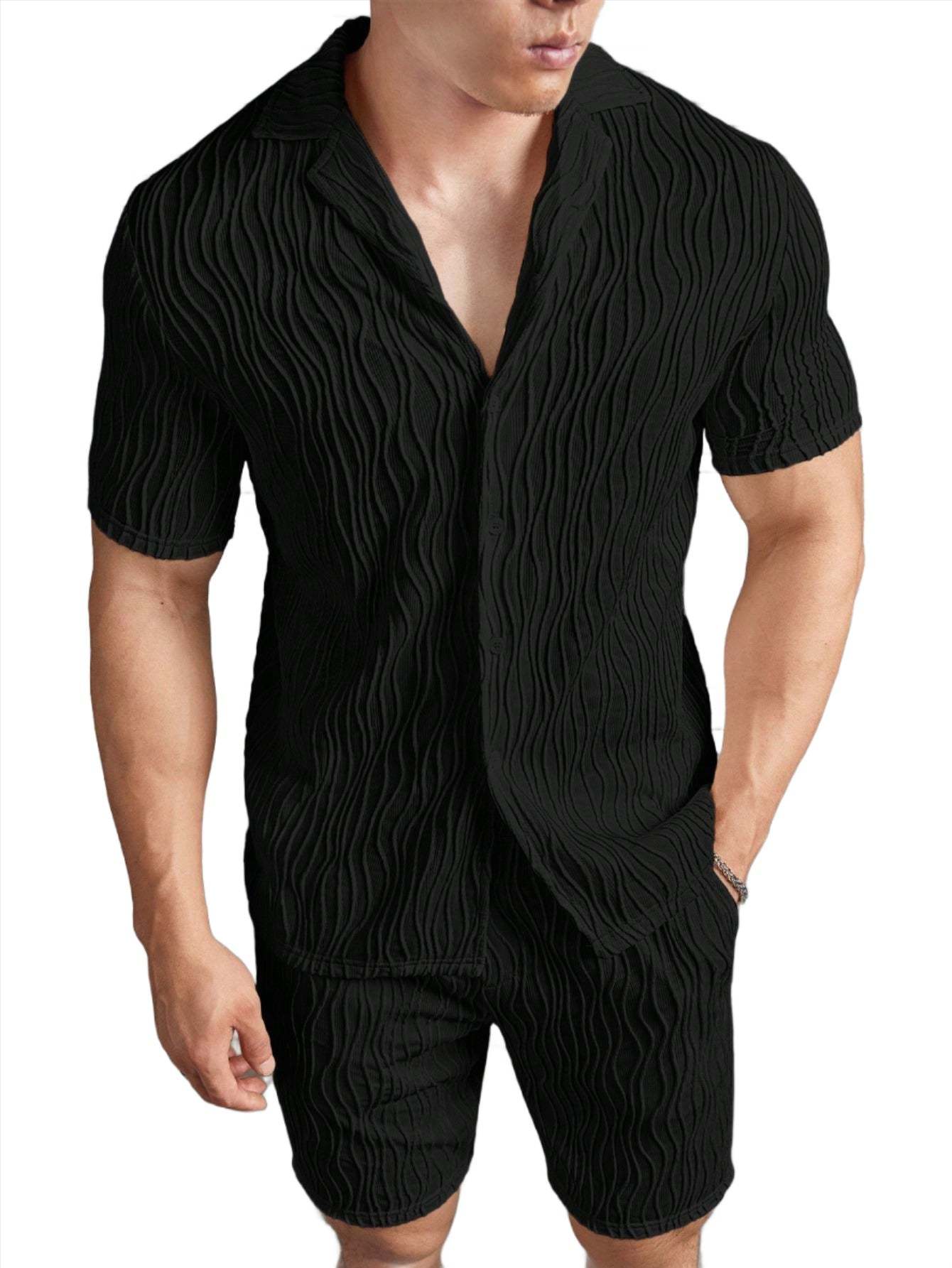 Casual Lapel Shirt And Short Set-Vacay Outfit