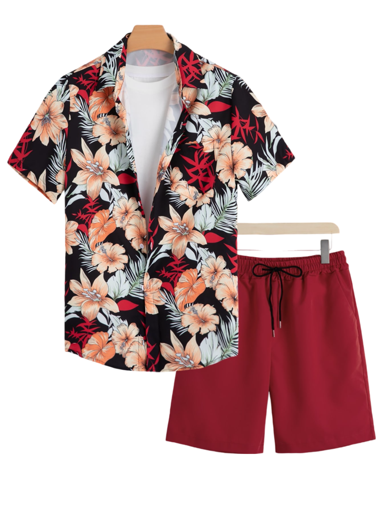 Tropical Harmony Shirt And Shorts Set-Vacay Outfit