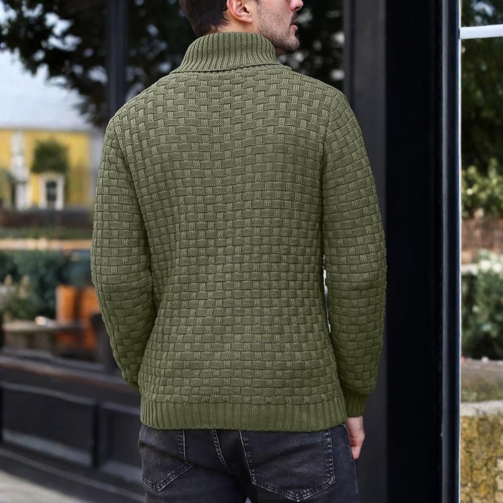 Mens Casual Pullover Fall Winter Turtleneck Cable Knit v Neck Fisherman Waffle Sweater