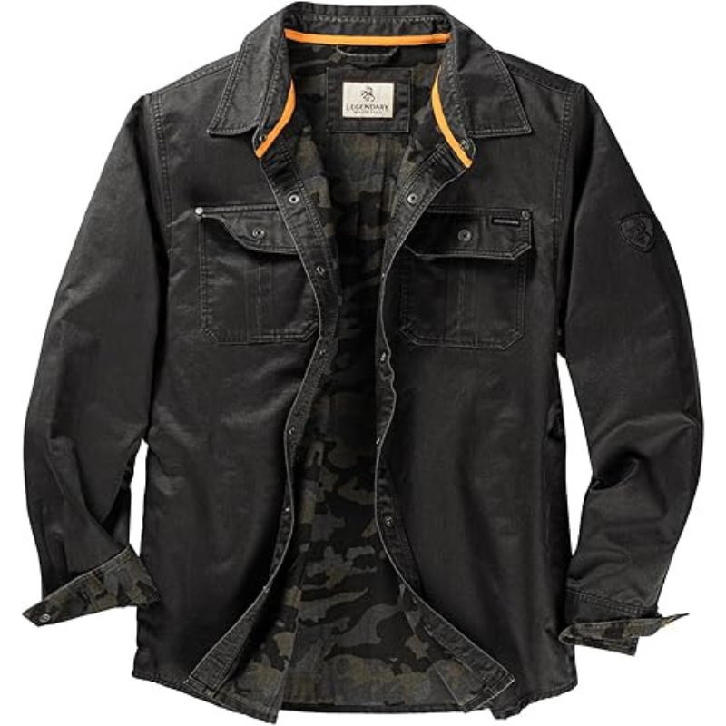 Mens Flannel Lined Shirt Jacket Waxed Cotton Water Resistant