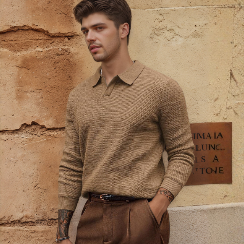 Textured V Style Long Sleeve Pullover