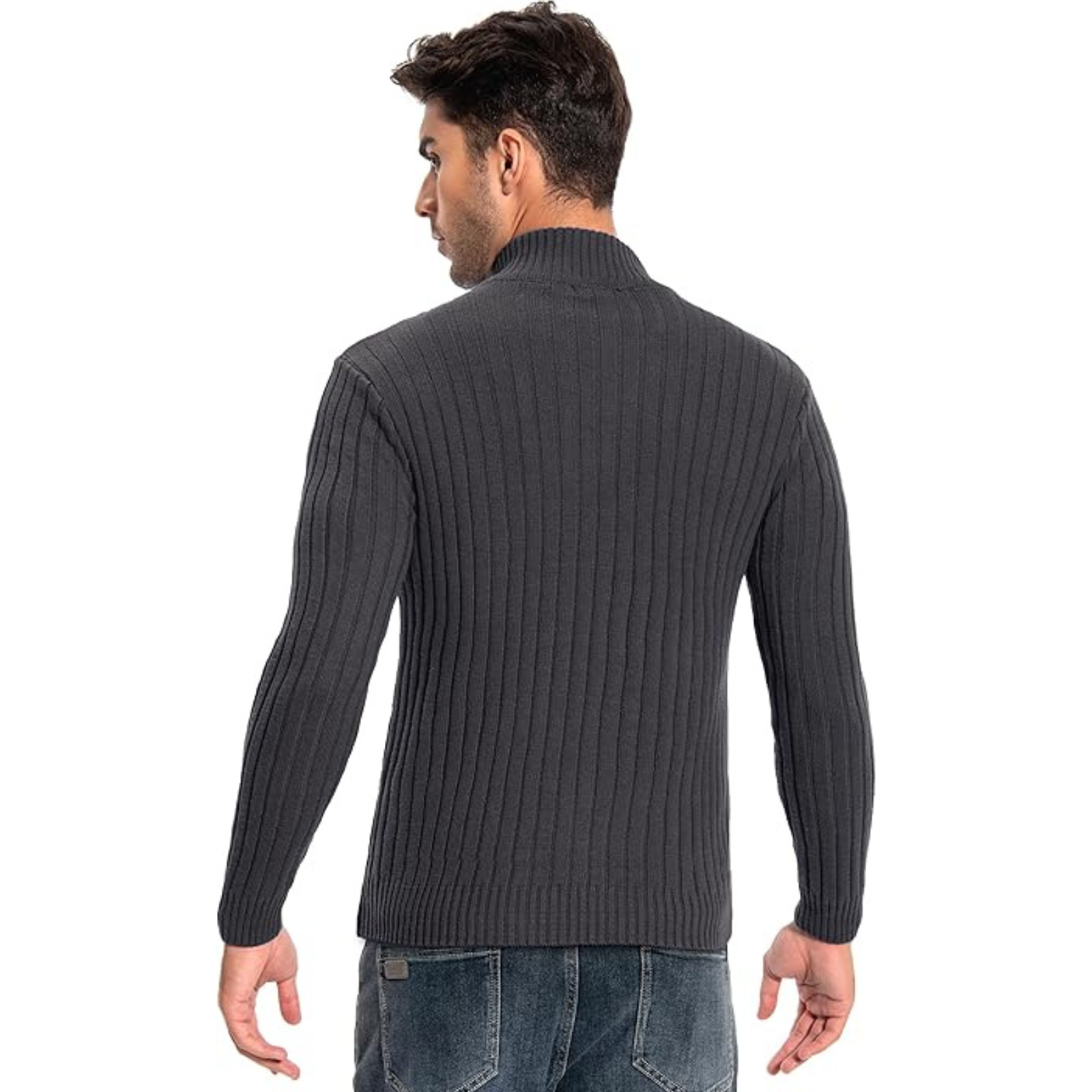 Full Zip Knit Cardigan Sweater With Stand Collar And Pockets