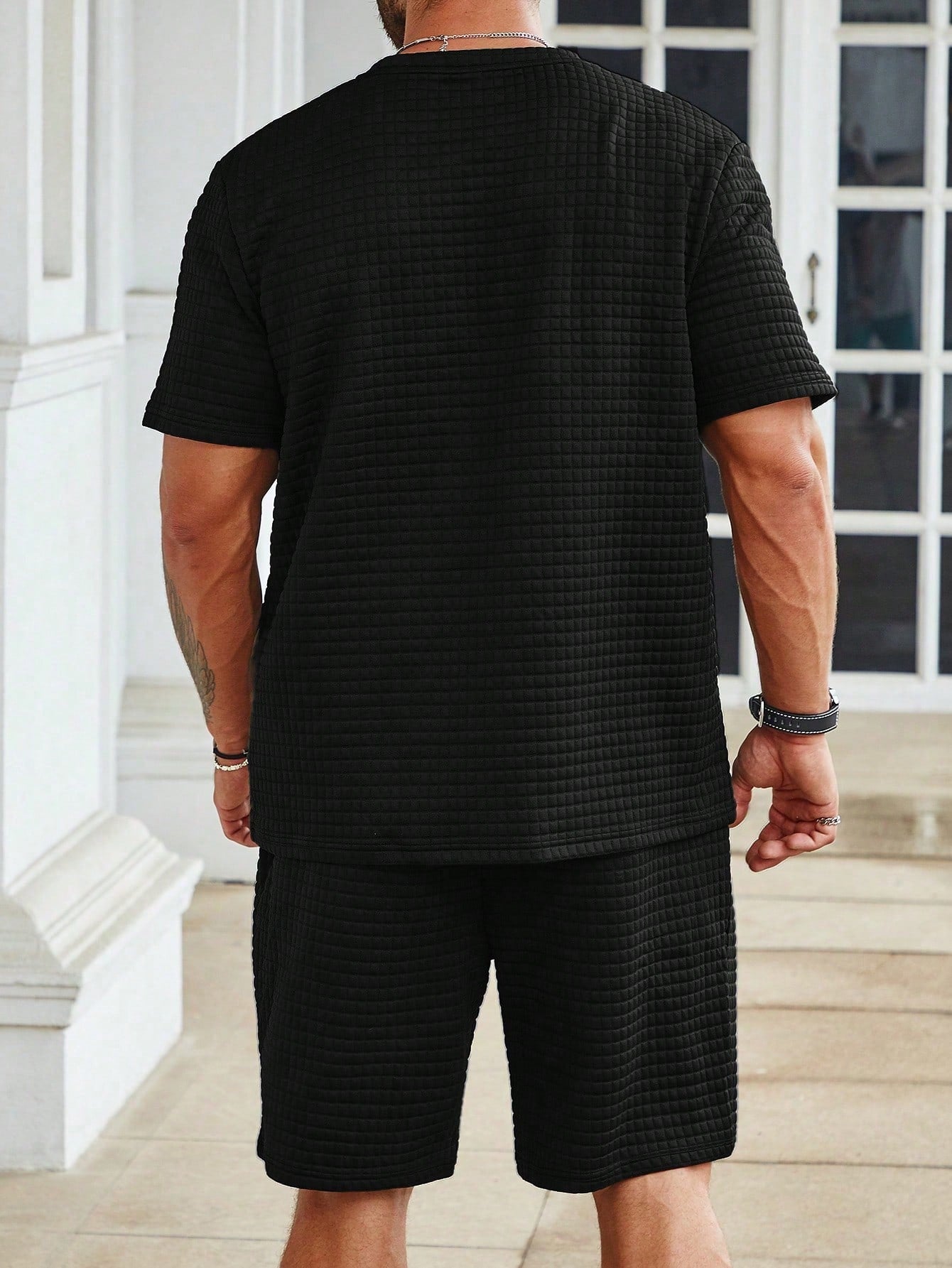 Solid Colored Tee And Drawstring Shorts-Vacay Outfit