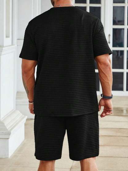 Solid Colored Tee And Drawstring Shorts-Vacay Outfit