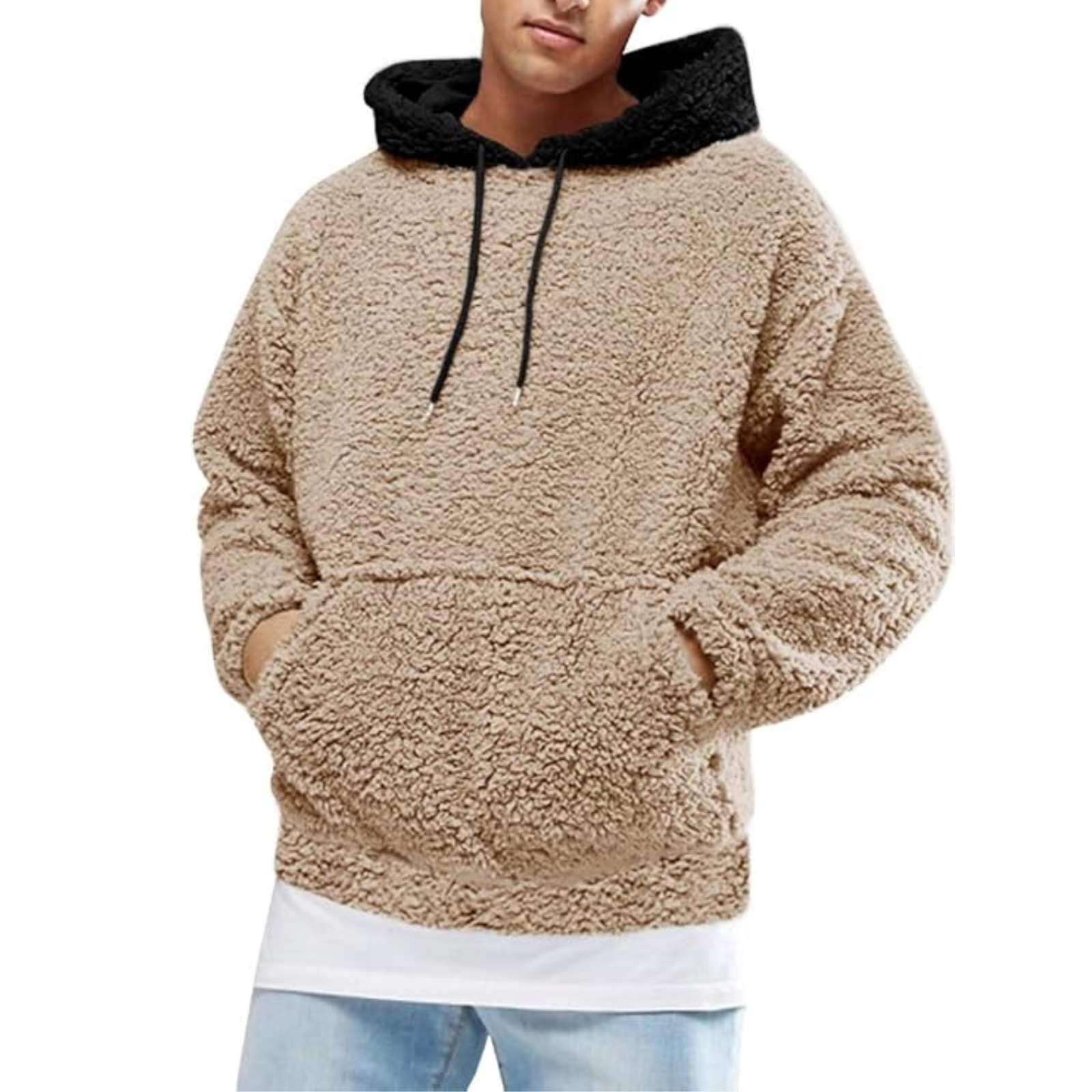 Sherpa Pullover Hooded Sweatshirt With Pocket For Men