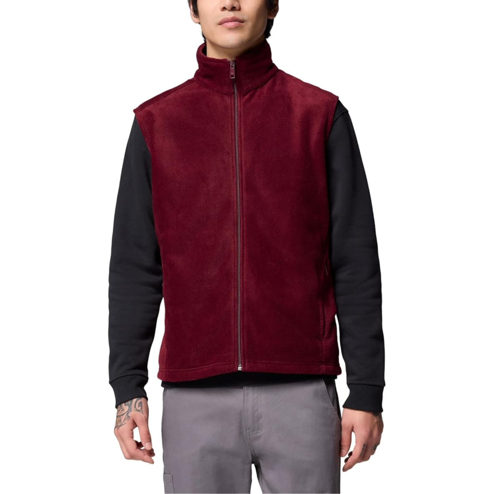 Full Zip Fleece Vest With Zippered Pockets For Men