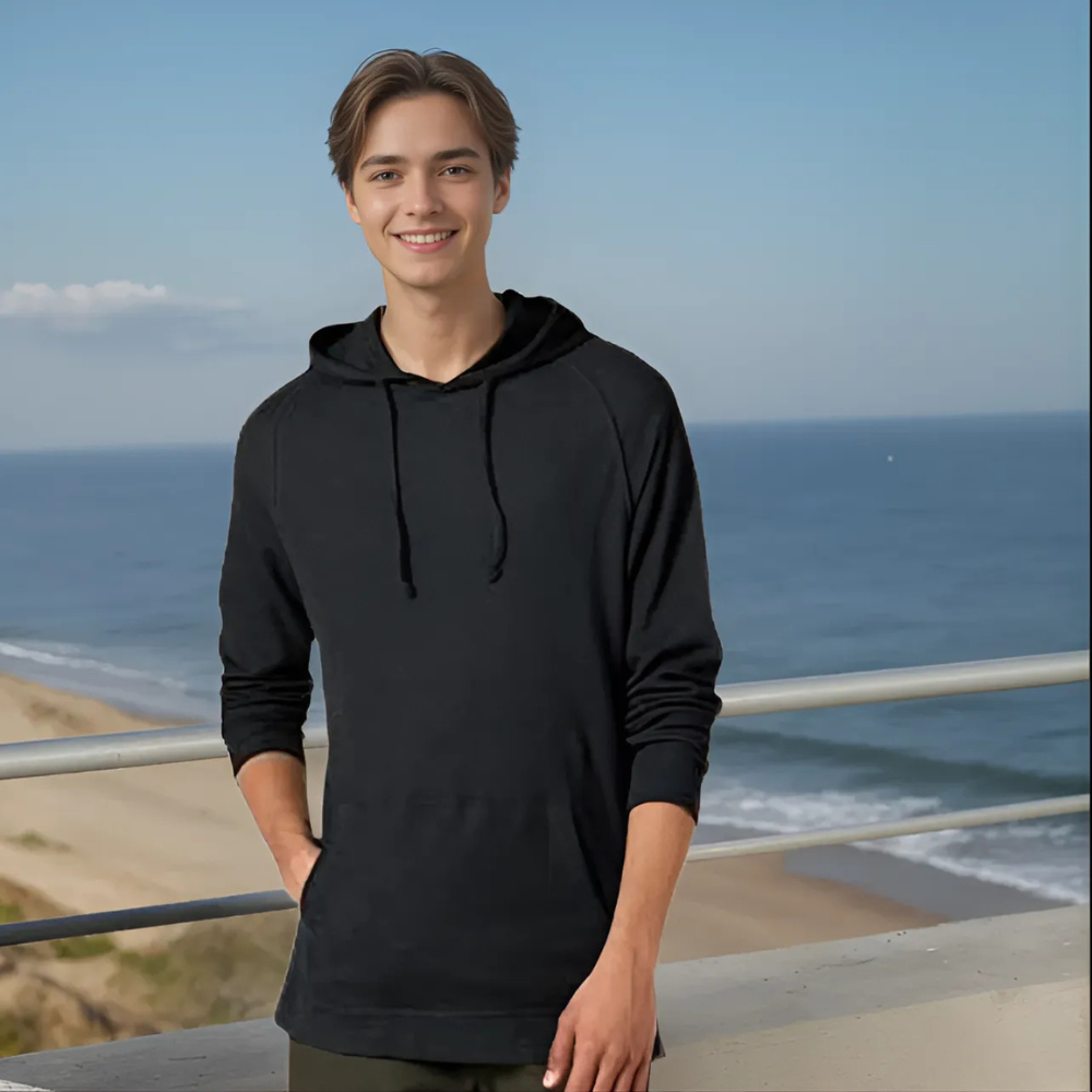 Long Sleeve Slub Thermal Pullover Hoodie For Men