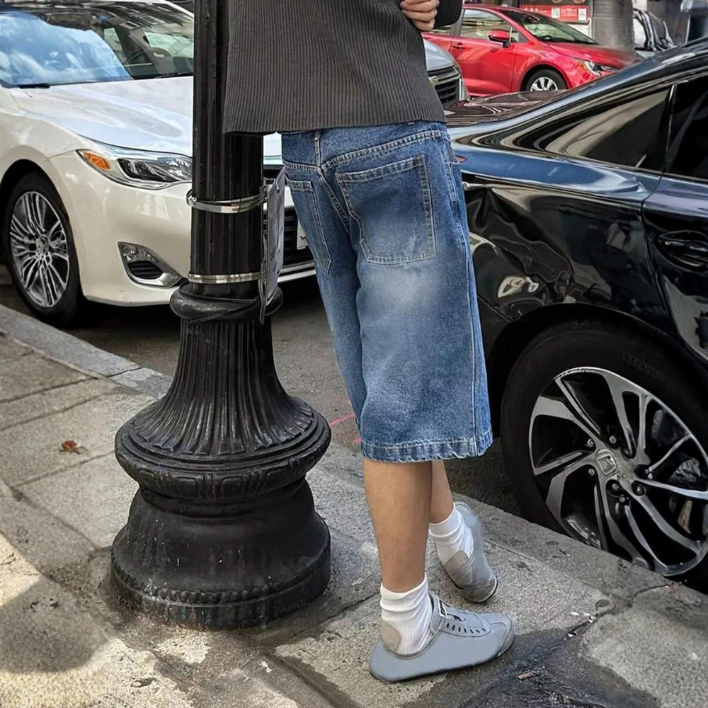 Loose Wide Denim Bermuda Shorts For Men