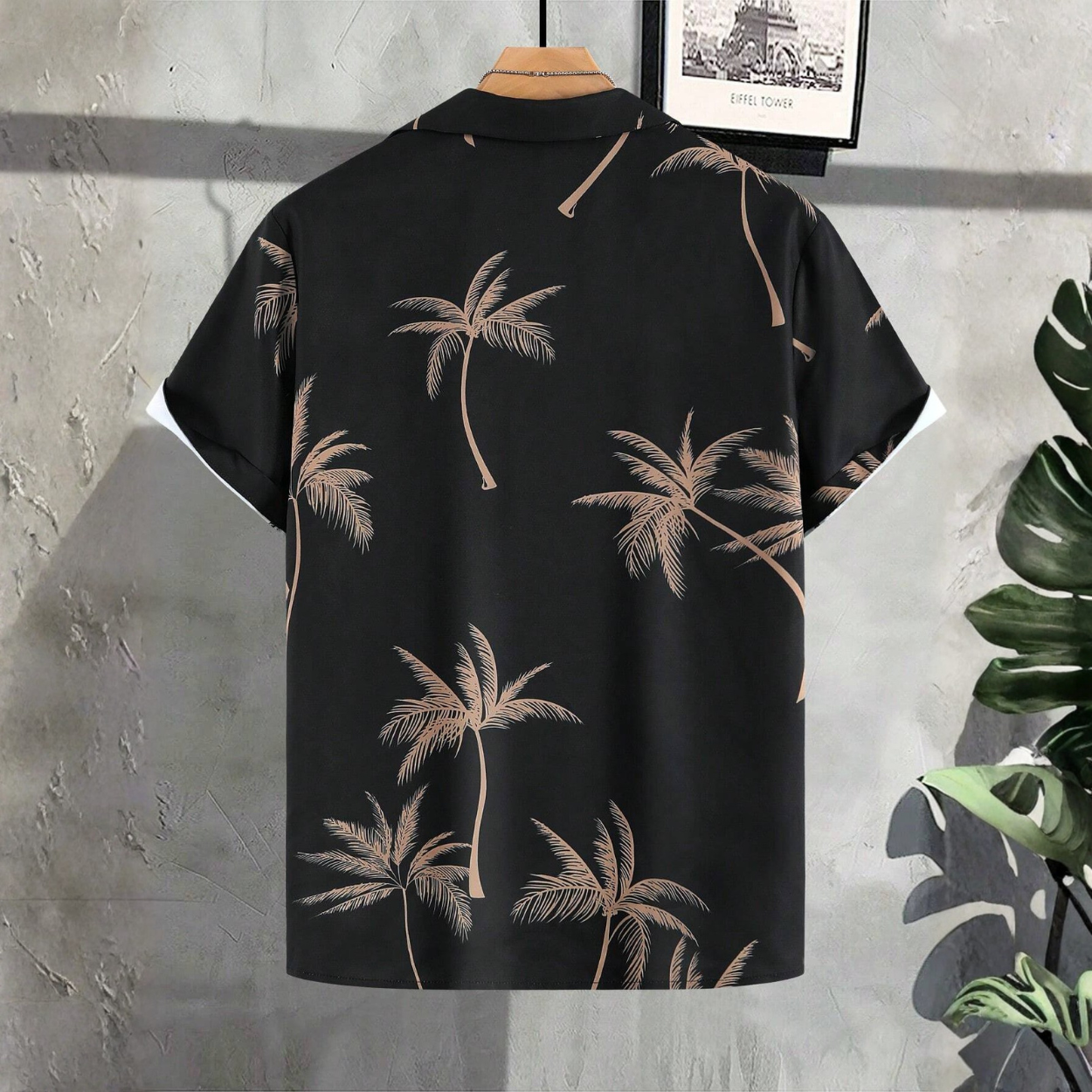 Tropical Plant Print Short Sleeve Summer Button Shirt For Men