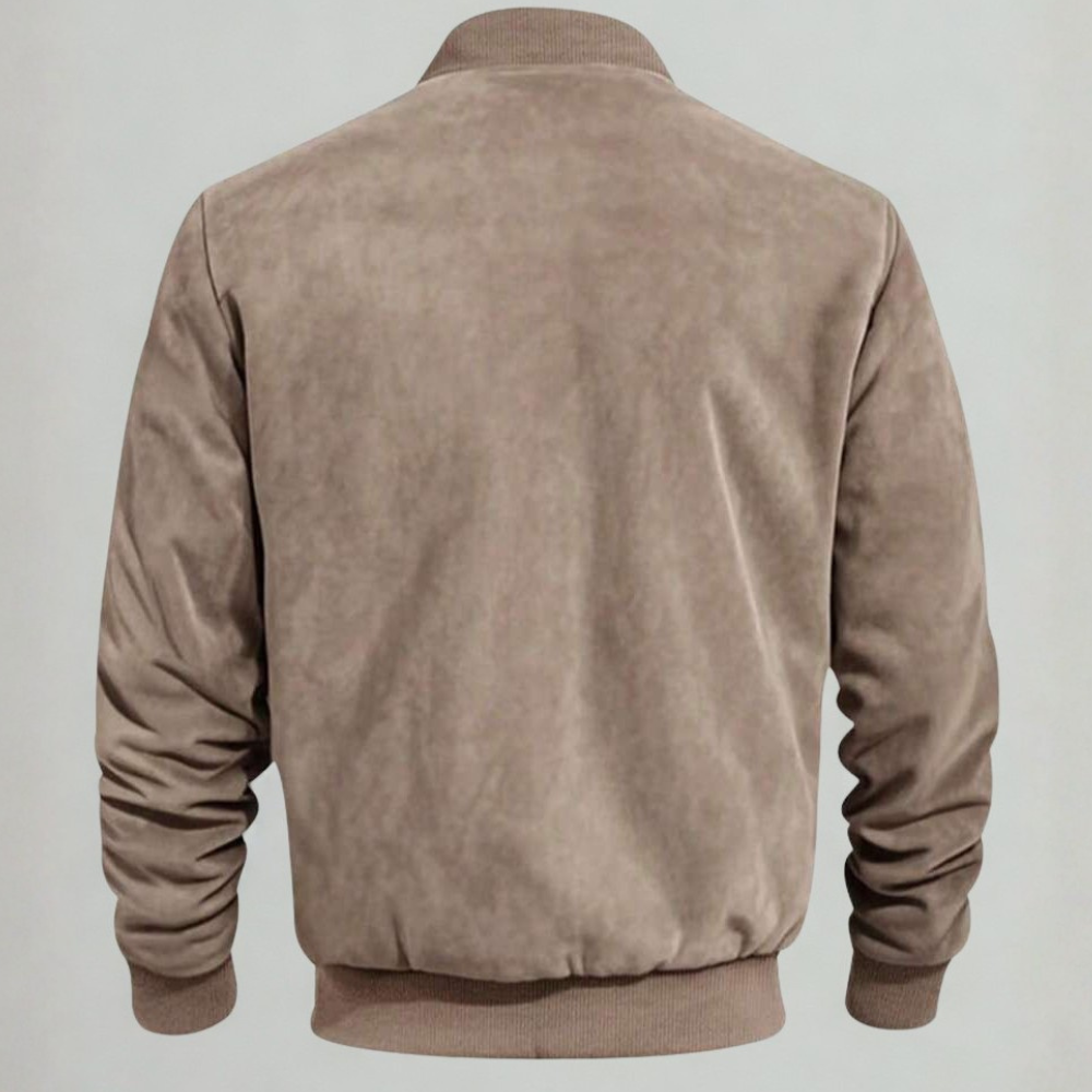 Suede Bomber Jacket With Full Zip Stand Collar For Men