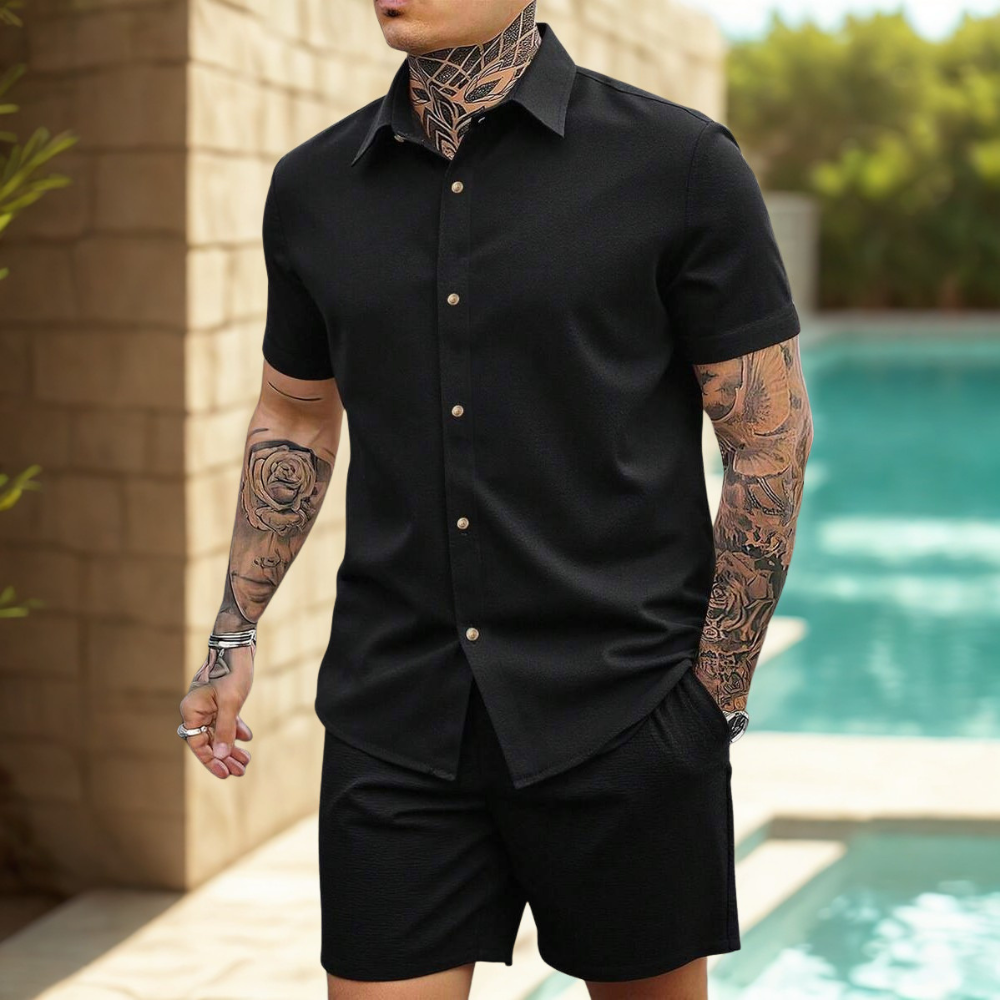 Casual Vacation Themed Short Sleeve Shirt And Shorts Set For Men