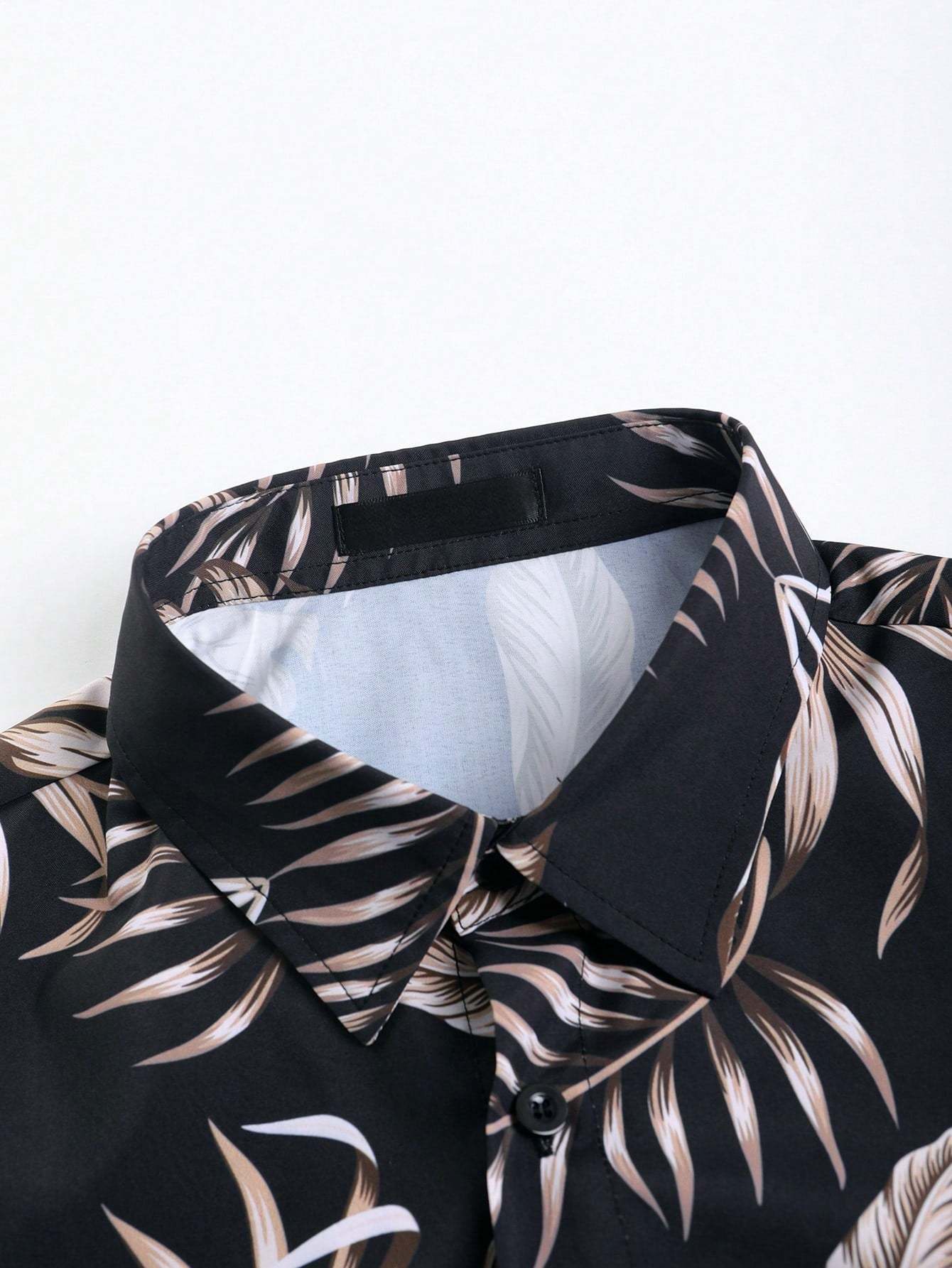 Tropical Print Shirt And Drawstring Shorts-Vacay Outfit