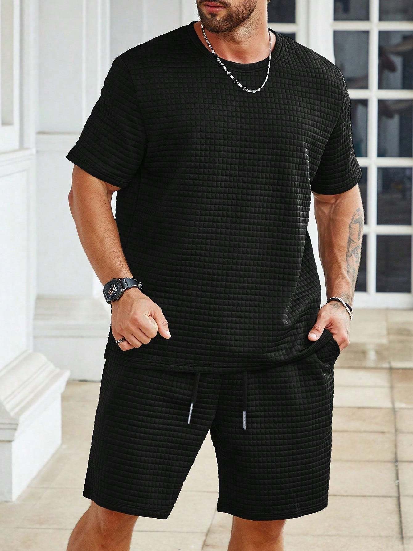 Solid Colored Tee And Drawstring Shorts-Vacay Outfit