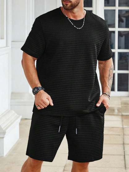 Solid Colored Tee And Drawstring Shorts-Vacay Outfit