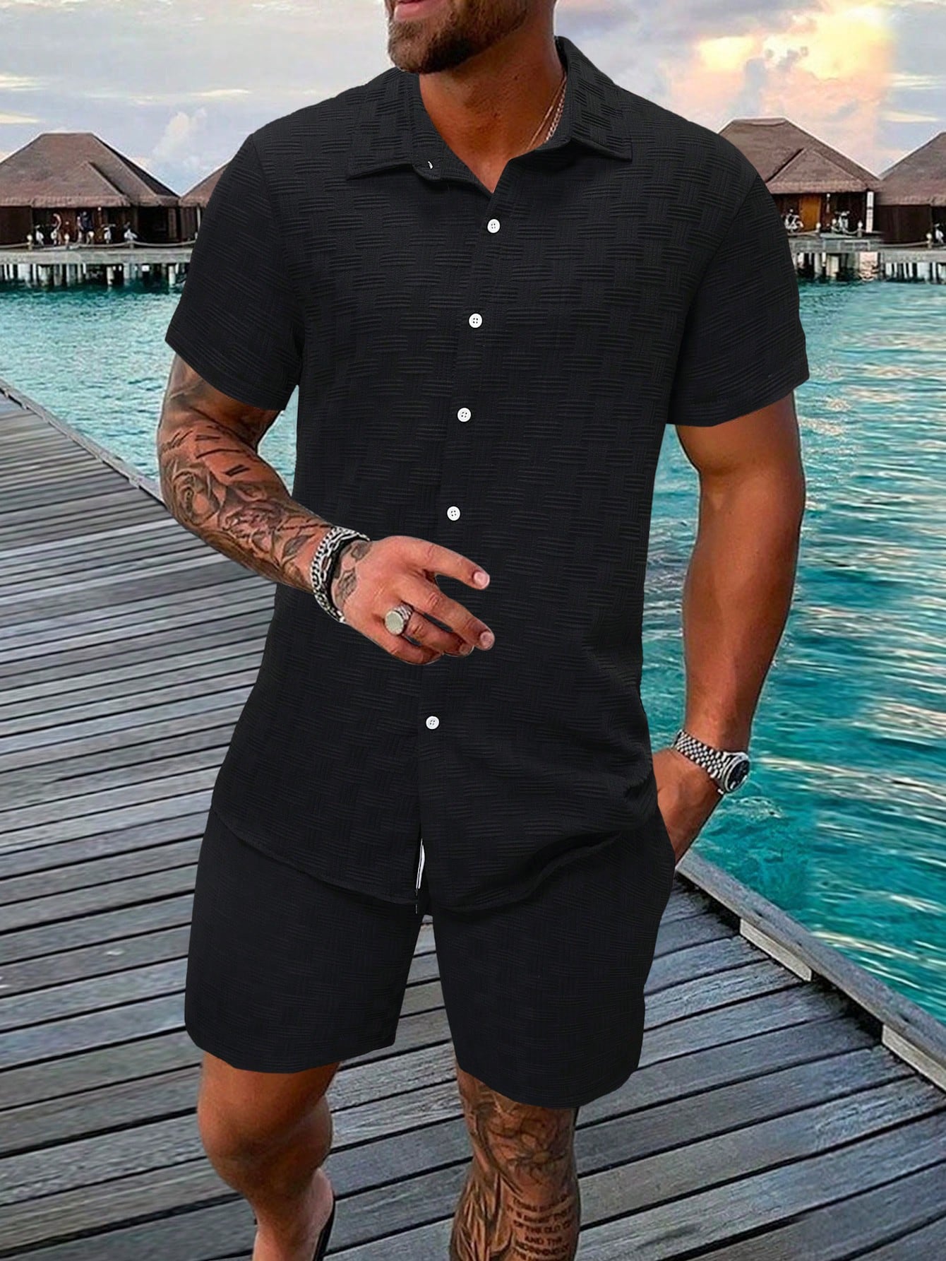 Plain Shirt And Shorts Set-Vacay Outfit